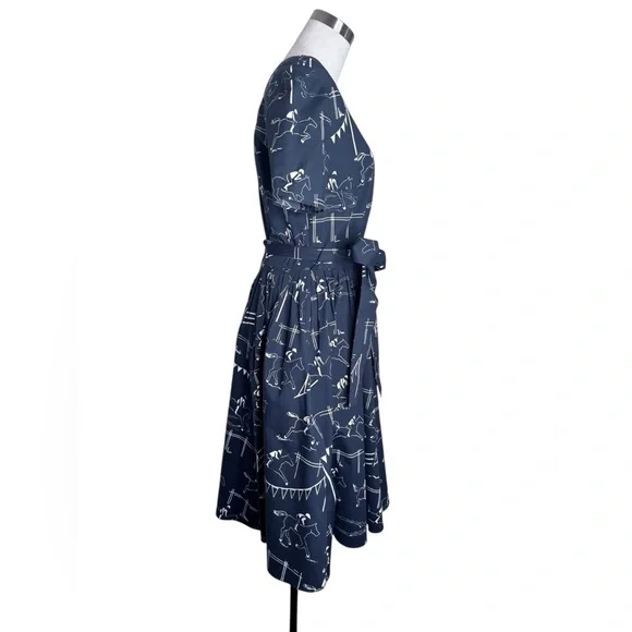 Carolina Herrera Equestrian Print Poplin Fit & Flare Dress  Small Horse Print - Picture 5 of 13